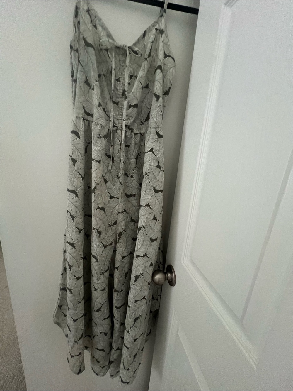 Mahina Gray Leaf-Print float pants with Spaghetti Straps